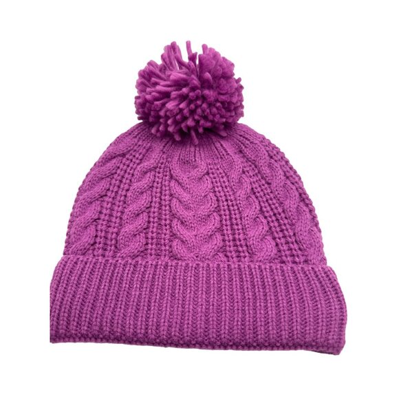 Pink Pom Pom Knit Cap Beanie Hat Warm Cable Knit Pattern Stretch PinkCore Barbie - Picture 6 of 6